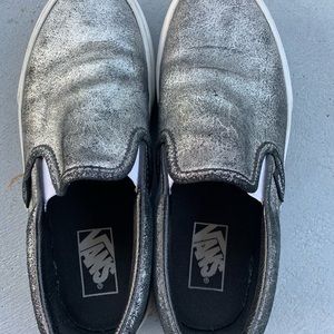 Vans Metallic Silver Slip-On Sneakers